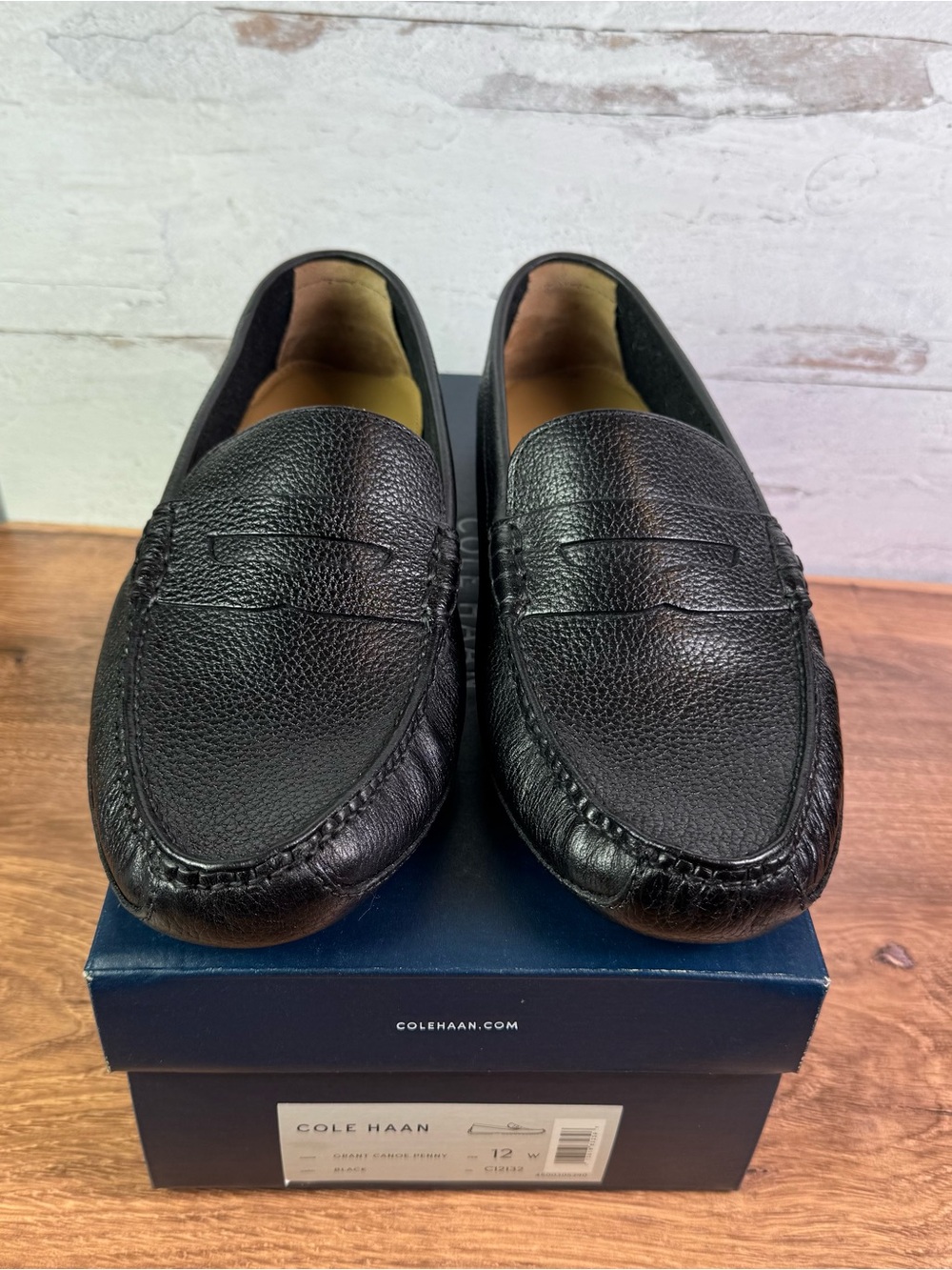 New In Box, Cole Haan Grant Canoe Penny Loafers Black Pebbled Leather 12 W. - Picture 8 of 9